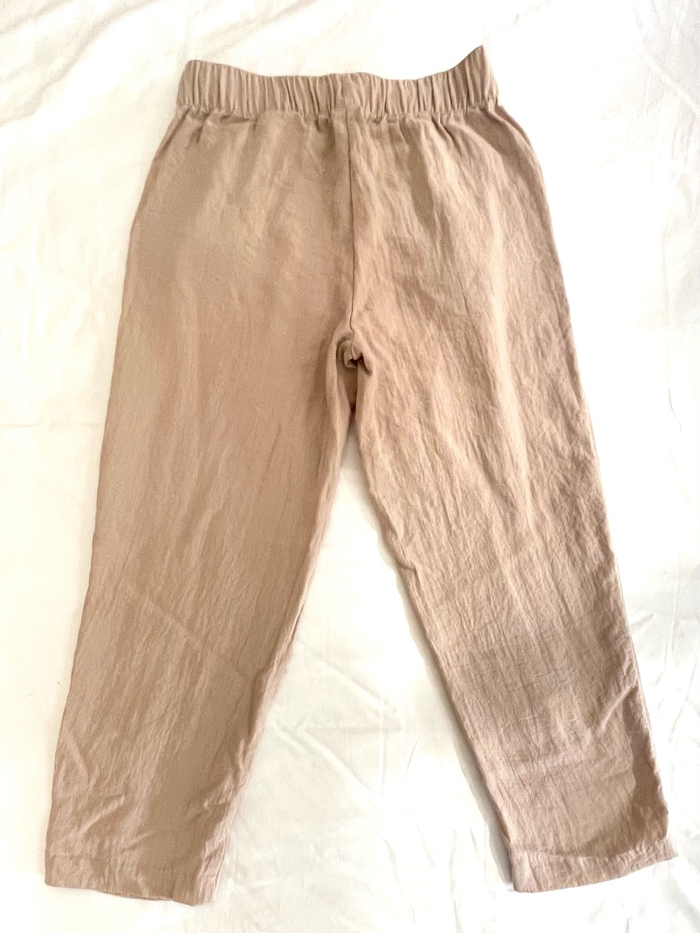 H&M Women's Straight Leg Elastic Waist Crepe Pants in Flax
